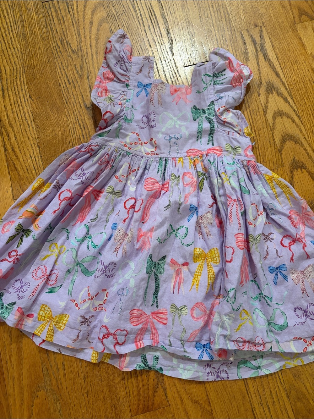 Pink Chicken Lavender Bow-Print Flutter Sleeve Dress
